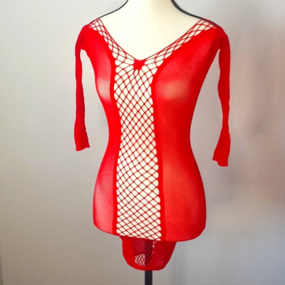 Red Spandex 3/4 Sleeve Babydoll Lingerie
